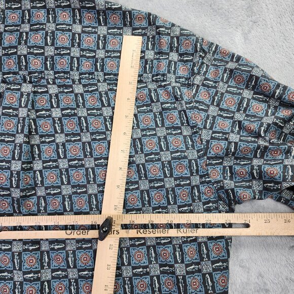 Woolrich Shirt Mens L Blue Fish All Over Print Cotton Long Sleeve Fishing Gorp - Picture 7 of 10